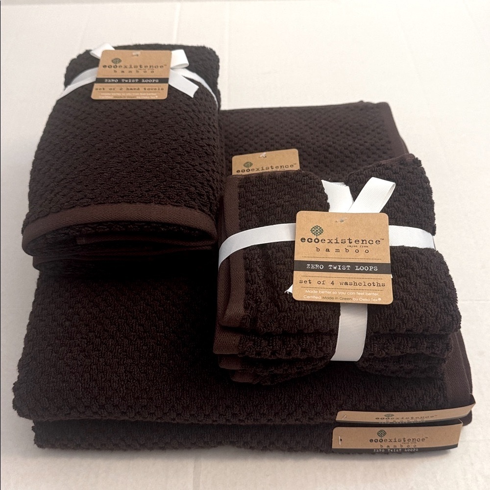8pc ECOEXISTENCE Bamboo Zero Twist Loops Bath Towel Set-Dark Chocolate-DKCHOC25